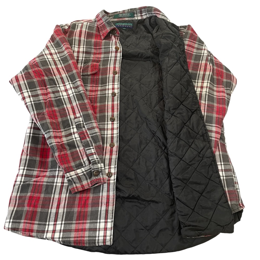 Claybrooke Outdoors Mens Large Red Plaid Quilted Lined Flannel Shirt Jacket